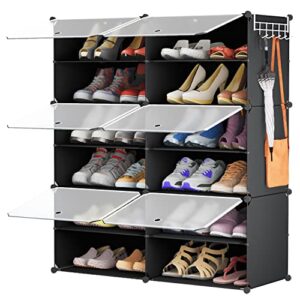 shoe rack organizer, 6 tier shoe storage cabinet with doors for closet, stackable 24 pair plastic shoe shelves organizer,expandable free standing shoe rack for entryway bedroom hallway