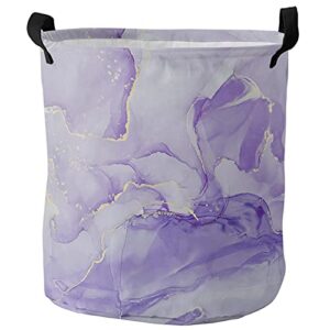 laundry basket marble purple gradient abstract art,waterproof collapsible clothes hamper golden stripe,large storage bag for bedroom bathroom 13.8x17in