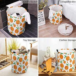 Laundry Basket Fall Orange Farm Fruit Harvest,Waterproof Collapsible Clothes Hamper Watercolor Green Leaf White Back,Large Storage Bag for Bedroom Bathroom 16.5x17in