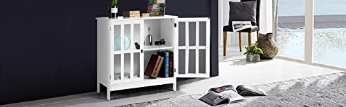 KVK Wooden Storage Cabinet,Sideboard Console,Buffet Cabinet for Doors Entryway Kitchen Dining Console Living Room, White