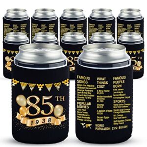 85th birthday can cooler sleeves pack of 12-85th anniversary decorations- 1938 sign - 85th birthday party supplies - black and gold 85th birthday cup coolers