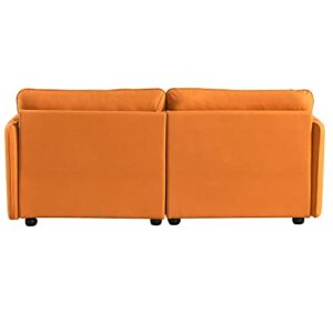 JULYFOX Low Profile Orange Couch Sofa, 75 in Wide Mid Century Modern Sofa Overstuffed Wide Pillow Armrest Lazy Style 2 Toss Pillows Included for Small Living Room