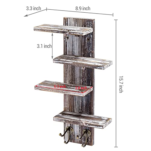 MyGift Solid Torched Wood Sunglasses Holder Display Stand, Wall Mounted Retail Eyewear Showcase Shelf Rack, Holds 4-Pairs