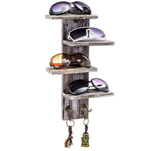 MyGift Solid Torched Wood Sunglasses Holder Display Stand, Wall Mounted Retail Eyewear Showcase Shelf Rack, Holds 4-Pairs