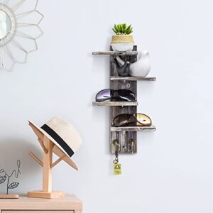 MyGift Solid Torched Wood Sunglasses Holder Display Stand, Wall Mounted Retail Eyewear Showcase Shelf Rack, Holds 4-Pairs