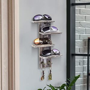MyGift Solid Torched Wood Sunglasses Holder Display Stand, Wall Mounted Retail Eyewear Showcase Shelf Rack, Holds 4-Pairs