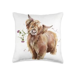 highland cow throw pillow, 16x16, multicolor