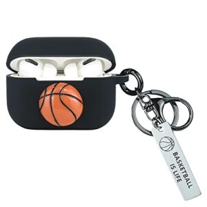 wonhibo basketball airpod pro case for men boys,silicone sport cool black cover for apple airpod pro 2019 with keychain basketball is life
