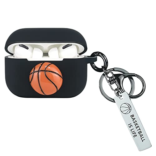 Wonhibo Basketball Airpod Pro Case for Men Boys,Silicone Sport Cool Black Cover for Apple Airpod Pro 2019 with Keychain Basketball is Life