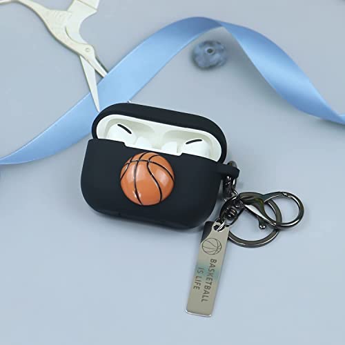 Wonhibo Basketball Airpod Pro Case for Men Boys,Silicone Sport Cool Black Cover for Apple Airpod Pro 2019 with Keychain Basketball is Life