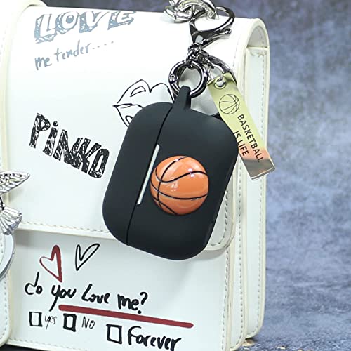 Wonhibo Basketball Airpod Pro Case for Men Boys,Silicone Sport Cool Black Cover for Apple Airpod Pro 2019 with Keychain Basketball is Life