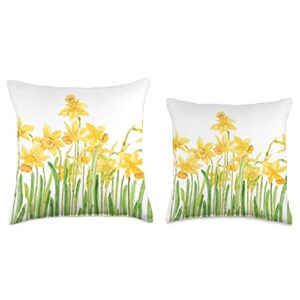 Yellow Daffodils Field Watercolor Throw Pillow, 18x18, Multicolor