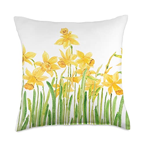 Yellow Daffodils Field Watercolor Throw Pillow, 18x18, Multicolor