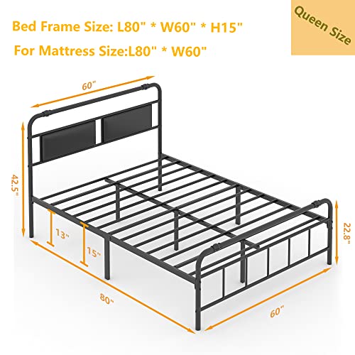 Hazena Queen Bed Frame - Queen Size Platform Bed Frame with headboard and Footboard no Box Spring Needed for Bedroom,guestroom(Black)