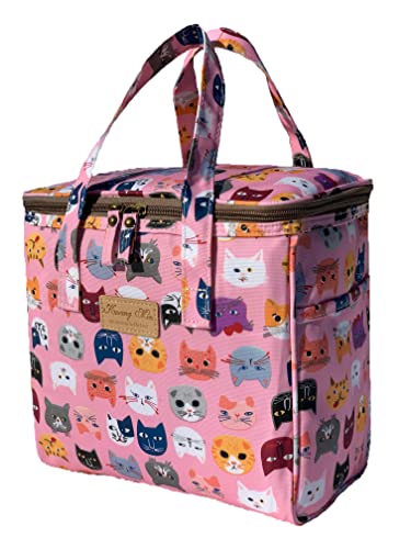 Kwang Min Pink Cat Faces Insulated Lunch Bag for Women Reusable Lunch Box for Adult,Large Bento Cooler for Office Picnic Beach Party,Premium Fabric,WaterProof,Pink Gift Pink Cat)