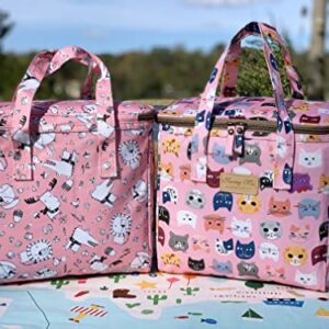 Kwang Min Pink Cat Faces Insulated Lunch Bag for Women Reusable Lunch Box for Adult,Large Bento Cooler for Office Picnic Beach Party,Premium Fabric,WaterProof,Pink Gift Pink Cat)