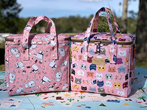 Kwang Min Pink Cat Faces Insulated Lunch Bag for Women Reusable Lunch Box for Adult,Large Bento Cooler for Office Picnic Beach Party,Premium Fabric,WaterProof,Pink Gift Pink Cat)