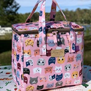 Kwang Min Pink Cat Faces Insulated Lunch Bag for Women Reusable Lunch Box for Adult,Large Bento Cooler for Office Picnic Beach Party,Premium Fabric,WaterProof,Pink Gift Pink Cat)