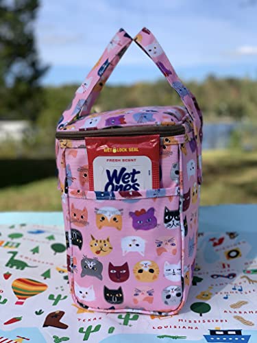 Kwang Min Pink Cat Faces Insulated Lunch Bag for Women Reusable Lunch Box for Adult,Large Bento Cooler for Office Picnic Beach Party,Premium Fabric,WaterProof,Pink Gift Pink Cat)