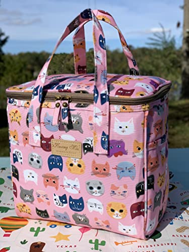 Kwang Min Pink Cat Faces Insulated Lunch Bag for Women Reusable Lunch Box for Adult,Large Bento Cooler for Office Picnic Beach Party,Premium Fabric,WaterProof,Pink Gift Pink Cat)