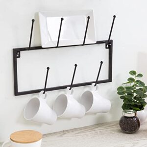 MyGift Wall Mounted Brown Metal Coffee Mug Holder, Hanging Coffee Bar Accessory Rack with 7 Hooks, Set of 3 - Holds 21 Mugs