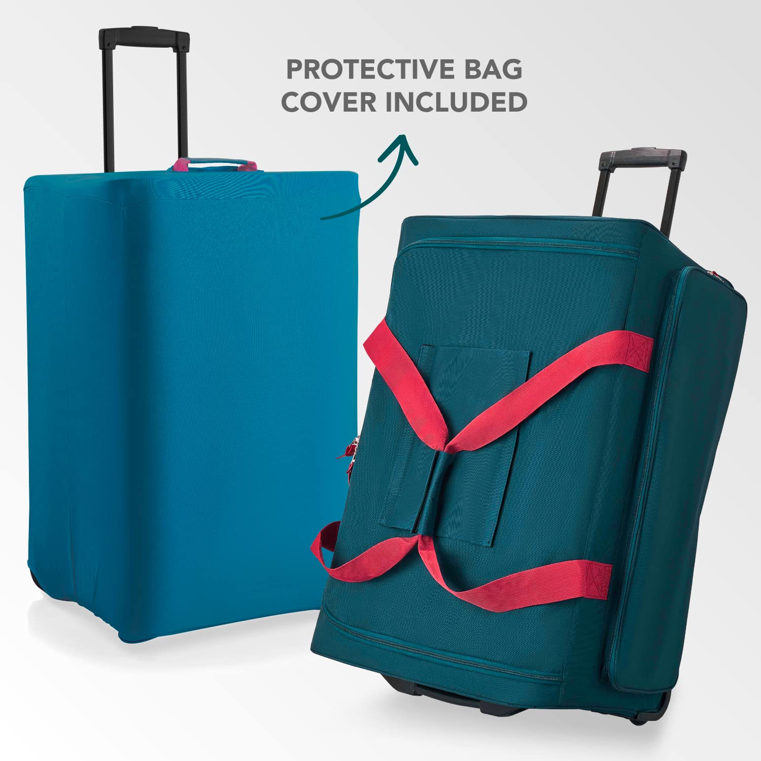 BRÜUN Dance Duffel Bag with Garment Rack and included Protective Cover – A 29" Large Teal Colored Dream Rolling Carrier with Wheels for Travel – Designed for Men, Women to Hang Clothes on Long Journey