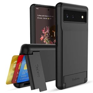 teelevo dual layer wallet case for google pixel 6, protective case with 3-card storage for google pixel 6 - black