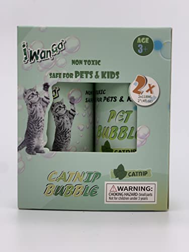 iwanga Catnip Bubbles Catnip Toys for Cats 4oz*2- Unbelievable Catnip Flavor Bubble for Cats -Non-Toxic Formula,Let The cat Chase Avoids Boredom & Keeps Pets Active.