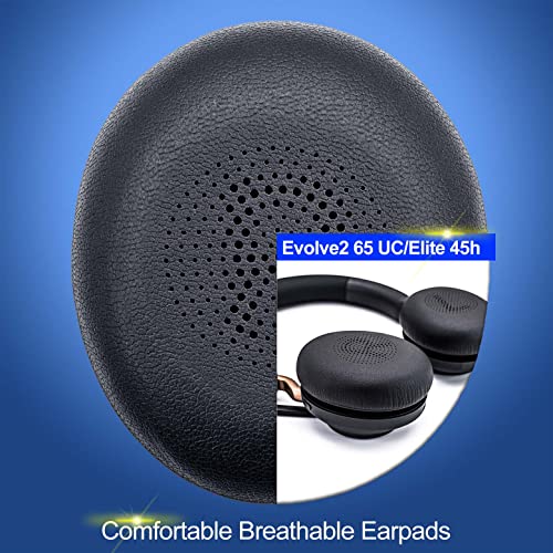 Earpads Replacement for Elite 45h, Evolve2 65 MS/UC Wireless Headphones - Protein Leather/Ear Cushion/Ear Cups by JESSVIT (Black)