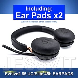 Earpads Replacement for Elite 45h, Evolve2 65 MS/UC Wireless Headphones - Protein Leather/Ear Cushion/Ear Cups by JESSVIT (Black)