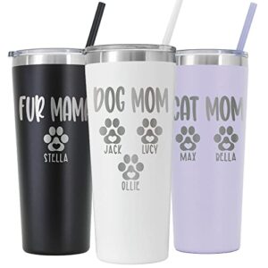 avito personalized dog mom tumbler - 22 oz tumbler with lid and straw - laser engraved - stainless steel - vacuum insulated - cat mom gifts for women - fur mama gifts - pet owner gift