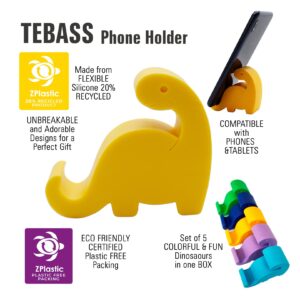 TEBASS Dinosaur Desk Accessories Phone Holder for Desk Dinosaur, Cute Phone Stand Set 5Pcs– Silicone Phone Stand – 5 Cute Dinosaur Birthday Party Supplies– No Plastic Packing – Cute Desk Accessories