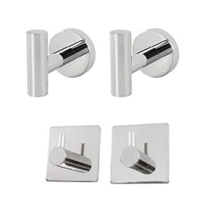 tocten 4 pack bath towel hook set, sus 304stainless steel robe hook, heavy duty bathroom hook include 2 wall mounted coat hooks 2 adhesive hooks suitable for kitchen office bathroom