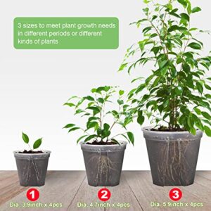 GREENPARA Transparent Plastic Planter 4/5 /6 inch Plant Nursery Pots with Drainage Hole Indoor Modern Decorative Containers for Plants, Herb, Flowers, and Cactus with 10pcs Plant Labels, 12pcs