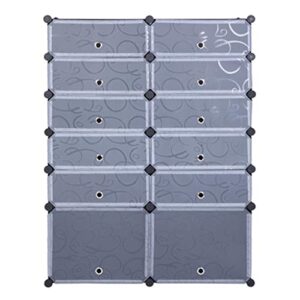 walnuta modular cube storage unit 12-cube diy shoe rack organizer plastic cabinet with doors 6 tier sloset cabinet 10small&2large cells