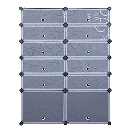 WALNUTA Modular Cube Storage Unit 12-Cube DIY Shoe Rack Organizer Plastic Cabinet with Doors 6 Tier Sloset Cabinet 10Small&2Large Cells