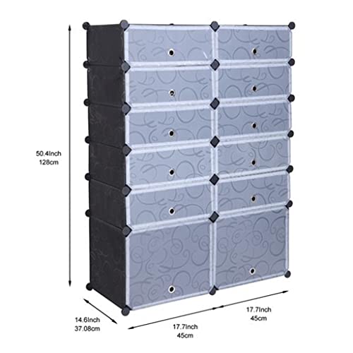 WALNUTA Modular Cube Storage Unit 12-Cube DIY Shoe Rack Organizer Plastic Cabinet with Doors 6 Tier Sloset Cabinet 10Small&2Large Cells