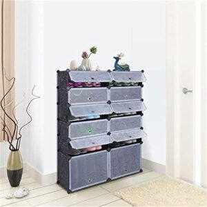 WALNUTA Modular Cube Storage Unit 12-Cube DIY Shoe Rack Organizer Plastic Cabinet with Doors 6 Tier Sloset Cabinet 10Small&2Large Cells