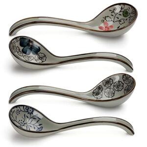 ceramic soup spoons set of 4 porcelain japanese soup spoon long handle asian soup spoon sets for pho ramen noodles wonton dumpling rice (model 2#)