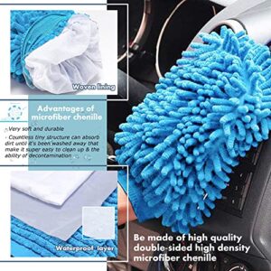 CoralHouse Car Cleaning,Car Wash Mitt Microfiber-4PK, Scratch & Lint Free, Premium Chenille Microfiber Wash Mitt-Blue and Red