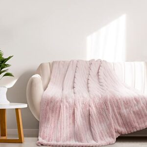 Mary Hatch Pink Faux Fur Throw Blanket Fuzzy Soft Luxury Decorative Blanket Fluffy Faux Rabbit Fur Throw Reversible Minky Plush for Couch Living Room Sofa Bed 50x60 inch