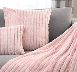 Mary Hatch Pink Faux Fur Throw Blanket Fuzzy Soft Luxury Decorative Blanket Fluffy Faux Rabbit Fur Throw Reversible Minky Plush for Couch Living Room Sofa Bed 50x60 inch