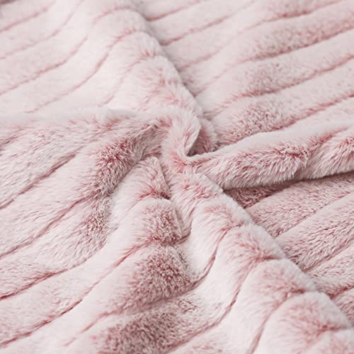 Mary Hatch Pink Faux Fur Throw Blanket Fuzzy Soft Luxury Decorative Blanket Fluffy Faux Rabbit Fur Throw Reversible Minky Plush for Couch Living Room Sofa Bed 50x60 inch