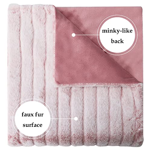 Mary Hatch Pink Faux Fur Throw Blanket Fuzzy Soft Luxury Decorative Blanket Fluffy Faux Rabbit Fur Throw Reversible Minky Plush for Couch Living Room Sofa Bed 50x60 inch