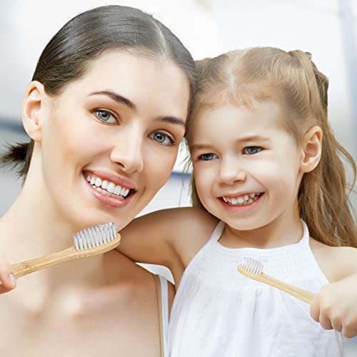 SEVENHEAD 2 PCS Bamboo Toothbrushes Soft Bristles Wooden Toothbrushes for Adult, Natural Biodegradable BPA Free Eco Friendly Toothbrushes White