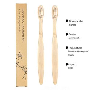 SEVENHEAD 2 PCS Bamboo Toothbrushes Soft Bristles Wooden Toothbrushes for Adult, Natural Biodegradable BPA Free Eco Friendly Toothbrushes White