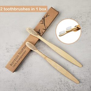 SEVENHEAD 2 PCS Bamboo Toothbrushes Soft Bristles Wooden Toothbrushes for Adult, Natural Biodegradable BPA Free Eco Friendly Toothbrushes White