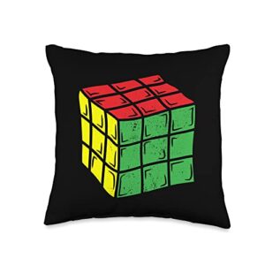 rubiks cube apparel 80's vintage clothing rubix speed puzzle master 3x3 cube math game throw pillow, 16x16, multicolor