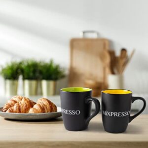 Mixpresso 4 Piece Mug Set, 16 Oz Coffee Mugs with Large Handle For Hot or Cold Drinks, Colorful Ceramic Coffee Mug Set For Coffee, Tea, Cappuccino, Milk, Cocoa, Cereal, Black and Colors Mugs