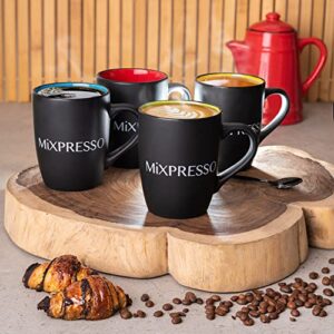 Mixpresso 4 Piece Mug Set, 16 Oz Coffee Mugs with Large Handle For Hot or Cold Drinks, Colorful Ceramic Coffee Mug Set For Coffee, Tea, Cappuccino, Milk, Cocoa, Cereal, Black and Colors Mugs